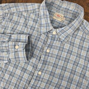 Faherty Long Sleeve Button Up Blue Gray Plaid Lightweight Mens M